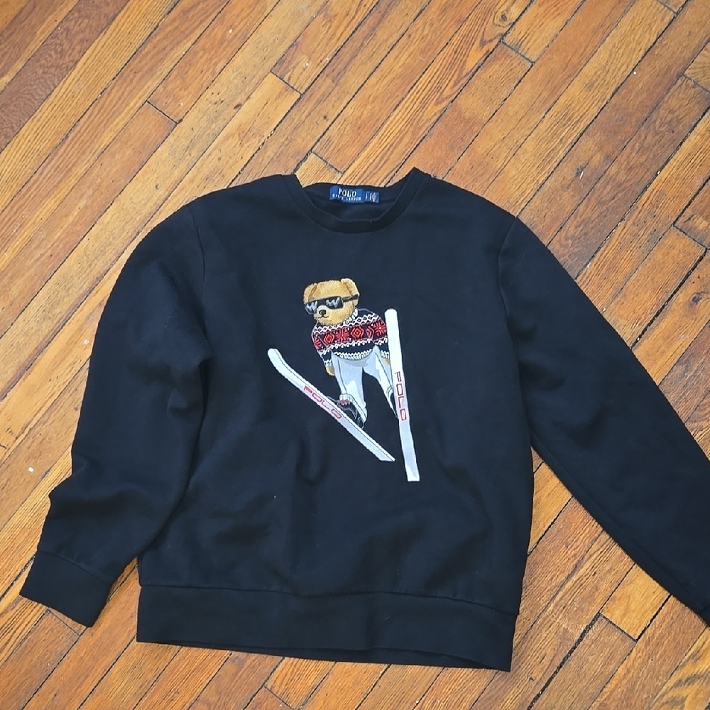 Polo by Ralph Lauren Black Crewneck Sweater with Playful Graphic